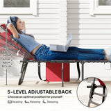 Folding Lounge Chair, Outdoor Chaise Lounge Tanning Chair with Adjustable Back, Side Table, Headrest