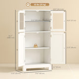Bathroom Floor Storage Cabinet with Tempered Glass Doors and Adjustable Shelf