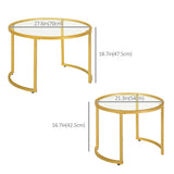 Tables Basses Rondes Gigognes (Lot de 2), Tables d'Appoint Modernes avec Plateau en Verre Trempé et Cadre en Acier pour Salon