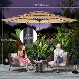 9.3 ft Patio Umbrella with Solar LED Lights, 3 Tier Outdoor Market Table Parasol with Tilt