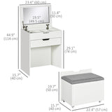 Coiffeuse avec miroir rabattable, Coiffeuse de maquillage avec tabouret, Table de toilette avec tiroir et 7 compartiments