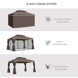 10 x 13ft Aluminum Frame Gazebo Canopy Double Tier Garden Shelter with Netting and Curtains