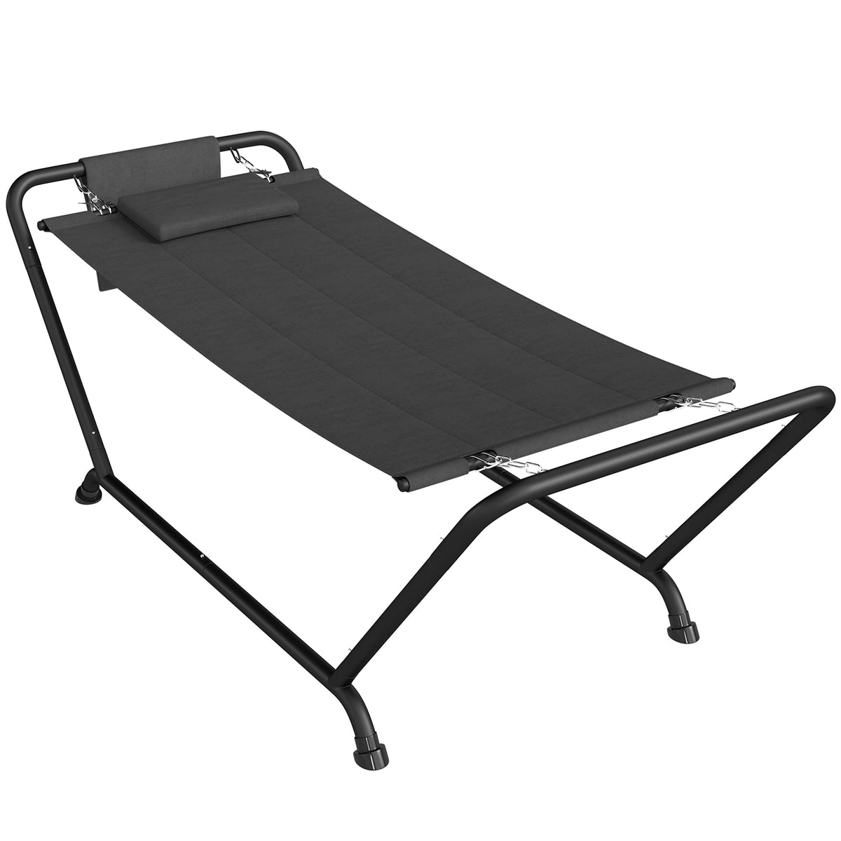 Hamac extérieur avec support, Lit de repos stable robuste avec poche latérale et appuie-tête pour cour patio piscine