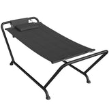 Hamac extérieur avec support, Lit de repos stable robuste avec poche latérale et appuie-tête pour cour patio piscine