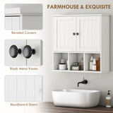 Farmhouse Bathroom Wall Cabinet, Wall Mounted Medicine Cabinet with Adjustable Shelf, Open Compartments