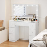 Vanity Desk with 10 Dimmable LED Lights, Mirror Dressing Table with 7 Drawers and Charging Station