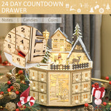 Wooden Christmas Advent Calendar, Lighted 24 Days Countdown to Christmas Table Decoration with Drawers for Kids and Adults