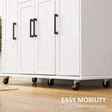 Modern Rolling Kitchen Island Cart with Drawers, Natural Wood Top, Towel Rack, Door Storage Cabinet