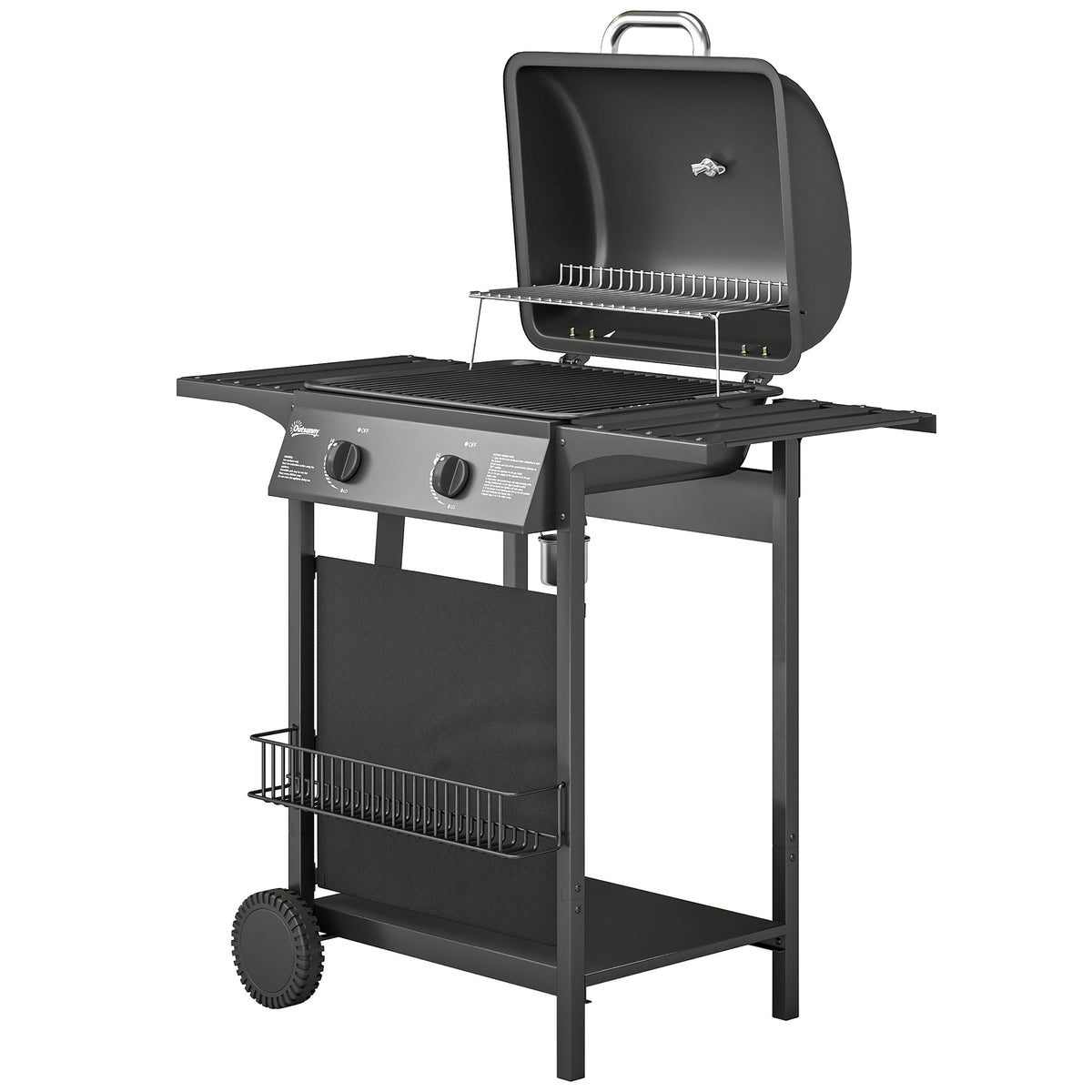 2-Burner Propane Gas Grill, 18000 BTU BBQ Grill with Wheels, Warming Rack, Shelf