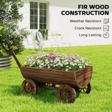 Boîte de plantation en wagon en bois, jardinière mobile avec 4 roues, petit chariot-brouette avec trous de drainage