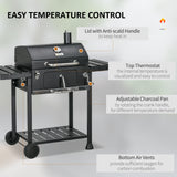 Charcoal BBQ Grill Smoker with Adjustable Charcoal Pan and Galvanised Steel Shell, Barbecue Grill Trolley with Storage