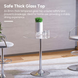 Round Dining Table, Modern Pub Table with Tempered Glass Top, Galvanized Metal Base, Small Dining Table