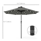 8.8 ft Solar Powered Outdoor Patio Umbrella Round Market Table Umbrella with Adjustable LED Lights Tilt Crank