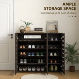 Narrow Shoe Cabinet with Slatted Doors, Adjustable Shelves for 20 Pairs of Shoes