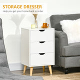 Bedside Table, Modern Nightstand with 3 Drawers, Side End Table with Wood Legs for Living Room