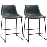 Counter Height Bar Stools Set of 2, Vintage PU Leather Bar Chairs