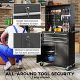 Rolling Tool Cabinet with Pegboard, Lockable Tool Chest, Mobile Tool Storage Organizer for Garage and Workshop