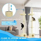 Floor to Ceiling Cat Tree with Scratching Post for Indoor Cats, Adjustable Height Cat Tower (91-102 Inches) with House