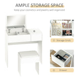 Modern Vanity Set with Flip Top Mirror and Cushioned Stool, Dressing Table with Storage Drawer for Bedroom
