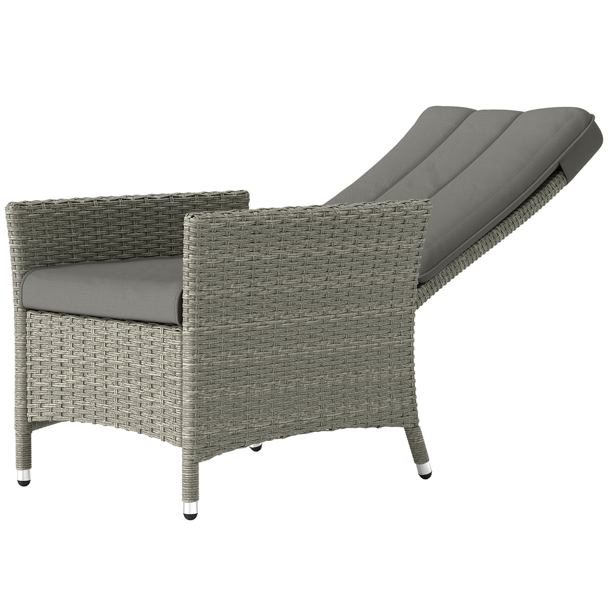 Chaise longue en rotin extérieure, chaise de patio inclinable en rotin avec dossier ajustable et coussin