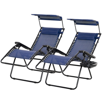 Zero Gravity Chair Set of 2 with Canopy Shade, Outdoor Folding Lounge Chair with Side Tray, Reclining Lounger with Breathable Mesh Seat and Pillow