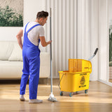 Mop Bucket with Wringer on Wheels for Floor Cleaning, 21 Quart Side Press Wringer with Handle and Mop