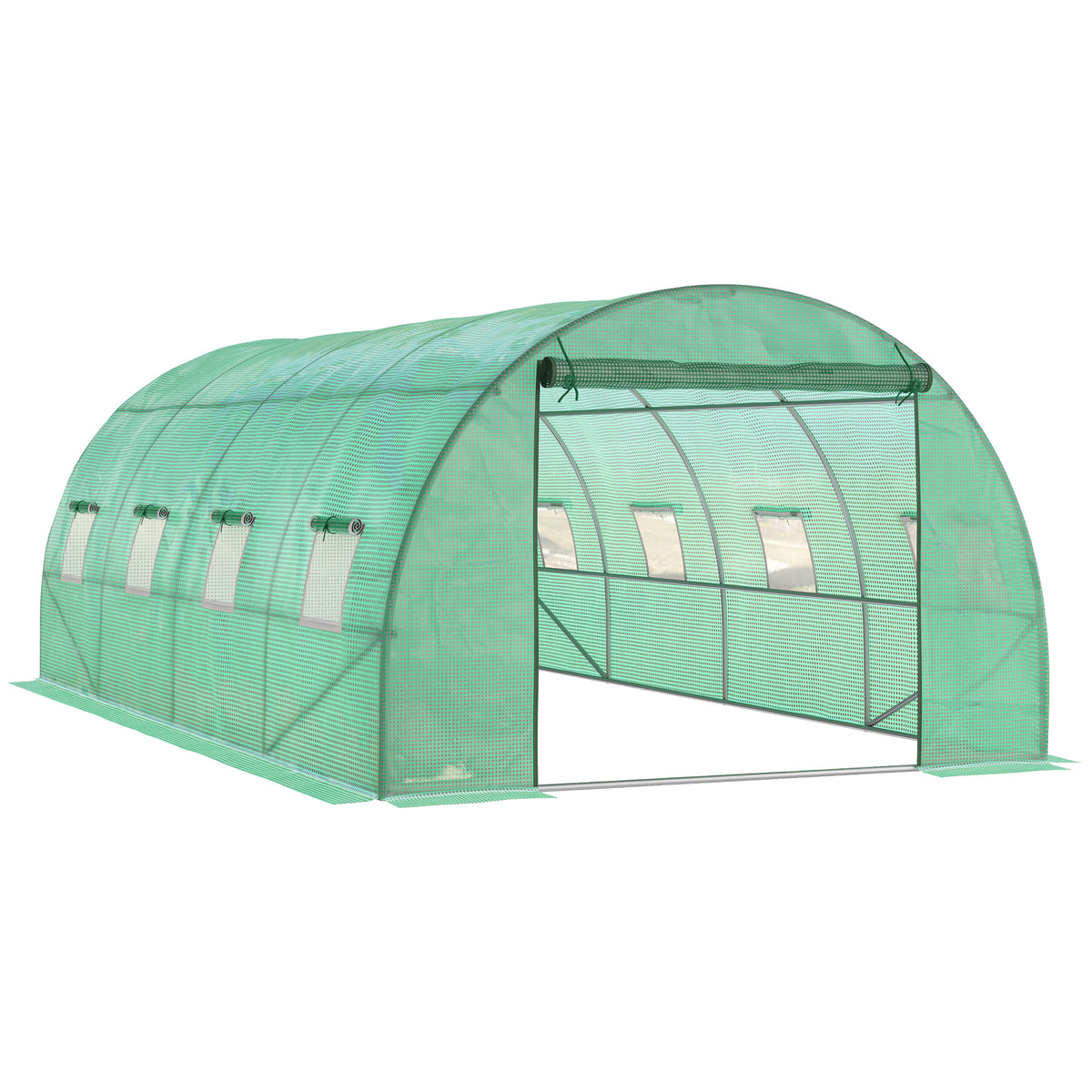 Walk-in Tunnel Greenhouse, 19 x 10 x 6.6 ft Hoop House with Zipped Roll-Up Door, 8 Mesh Windows, Wind Resistance Level 4