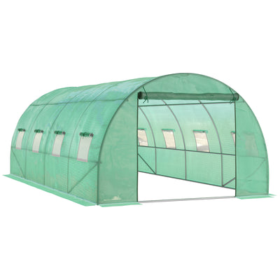 Walk-in Tunnel Greenhouse, 19 x 10 x 6.6 ft Hoop House with Zipped Roll-Up Door, 8 Mesh Windows, Wind Resistance Level 4