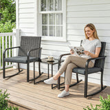 Ensemble de bistro berçant 3 pièces, mobilier de patio extérieur avec coussins