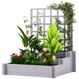 Jardinière en bois surélevée avec treillis pour plantes grimpantes, lit de jardin surélevé 3 niveaux