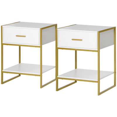 Nightstand Set of 2, Modern Bedside Table with Drawer and Shelf