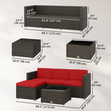 3 Pieces Patio Furniture Set with Cushions, Outdoor PE Rattan Wicker Conversation Corner Sofa Set with Glass Top Table