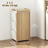 Bamboo Laundry Hamper with Removable Drawstring Bag and Side Storage Pockets, 20 Gal