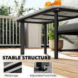 Outdoor Garden Coffee Table, Patio Table with Slatted Wood Plastic Composite Top and Steel Frame