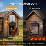 2K HD AI Camera Automatic Chicken Coop Door with APP, WiFi Solar Powered with 5200 mAh Large Battery