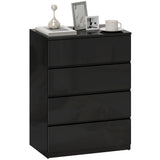 Commode 4 tiroirs, Commode de chambre haute brillance, avec glissières en métal et poignées à rainure