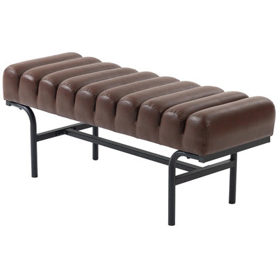 Bedroom Bench PU Leather End of Bed Bench with Cylindrical Seat and Metal Legs for Bedroom Living Room Hallway