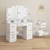 Makeup Vanity with Mirror and 10 LED Lights, 3 Colour Adjustable, Dressing Table with 7 Drawers