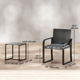 Outdoor Bistro Set, 3 Piece Wicker Patio Furniture with Mesh Seat, Glass Table