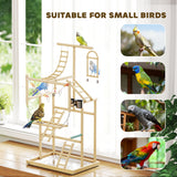 Bird Playground, 4 Layer Wooden Play Stand with Ladders, Stainless Steel Cups and Tray for Small Birds