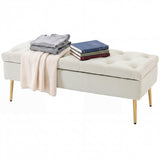Upholstered Bedroom Bench with Gold Tone Metal Legs, Velvet Tufted and Thick Padding