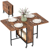 Table de salle à manger pliante, table de cuisine extensible pour petits espaces avec étagère de rangement et 6 roulettes
