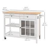 Kitchen Cart on Wheels, Utility Storage Island with Rubber Wood Top, Towel Rack, Cabinets, Drawers