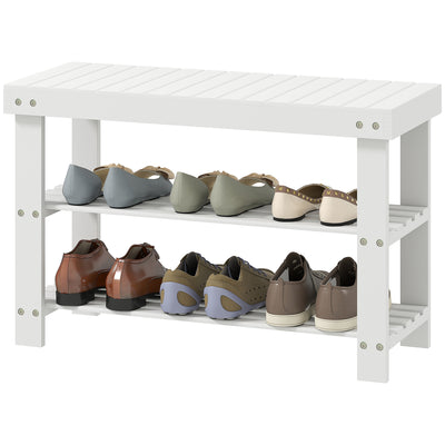 Bamboo Shoe Storage Bench, 3-Tier Entryway Bench with 2 Storage Shelves for Hallway, Holds 6 Pairs