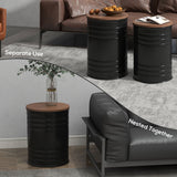 Round Side Table Set of 2, Nesting Coffee Tables w/ Wooden Lid