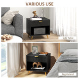 Nightstand with Fluted Panel, Bedside Table with Drawer and Open Compartment