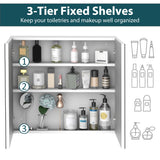 Wall Mounted Mirror Cabinet, 2 Doors and 3-tier Shelving