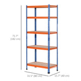 5-Tier Heavy Duty Garage Shelf, Metal Shelving Unit with Adjustable Shelves, Metal Frame, 31.5