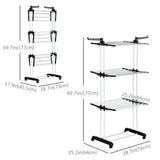 Foldable Clothes Drying Rack, 4-Tier Steel Laundry Rack for Drying Clothes with 2 Side Wings and 4 Castors