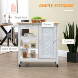 Kitchen Cart on Wheels with Embossed Door Panel, Utility Kitchen Island with Storage Drawer